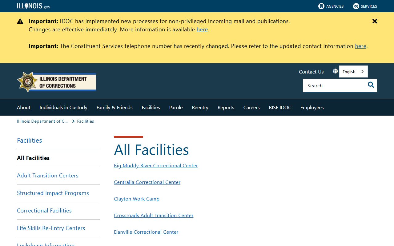 Illinois Department of Corrections all-facilities list for McHenry County state prison transfers