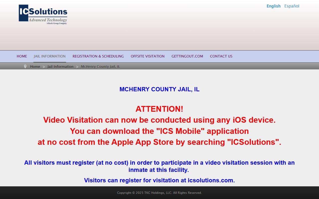 ICSolutions video visitation page for McHenry County jail inmates