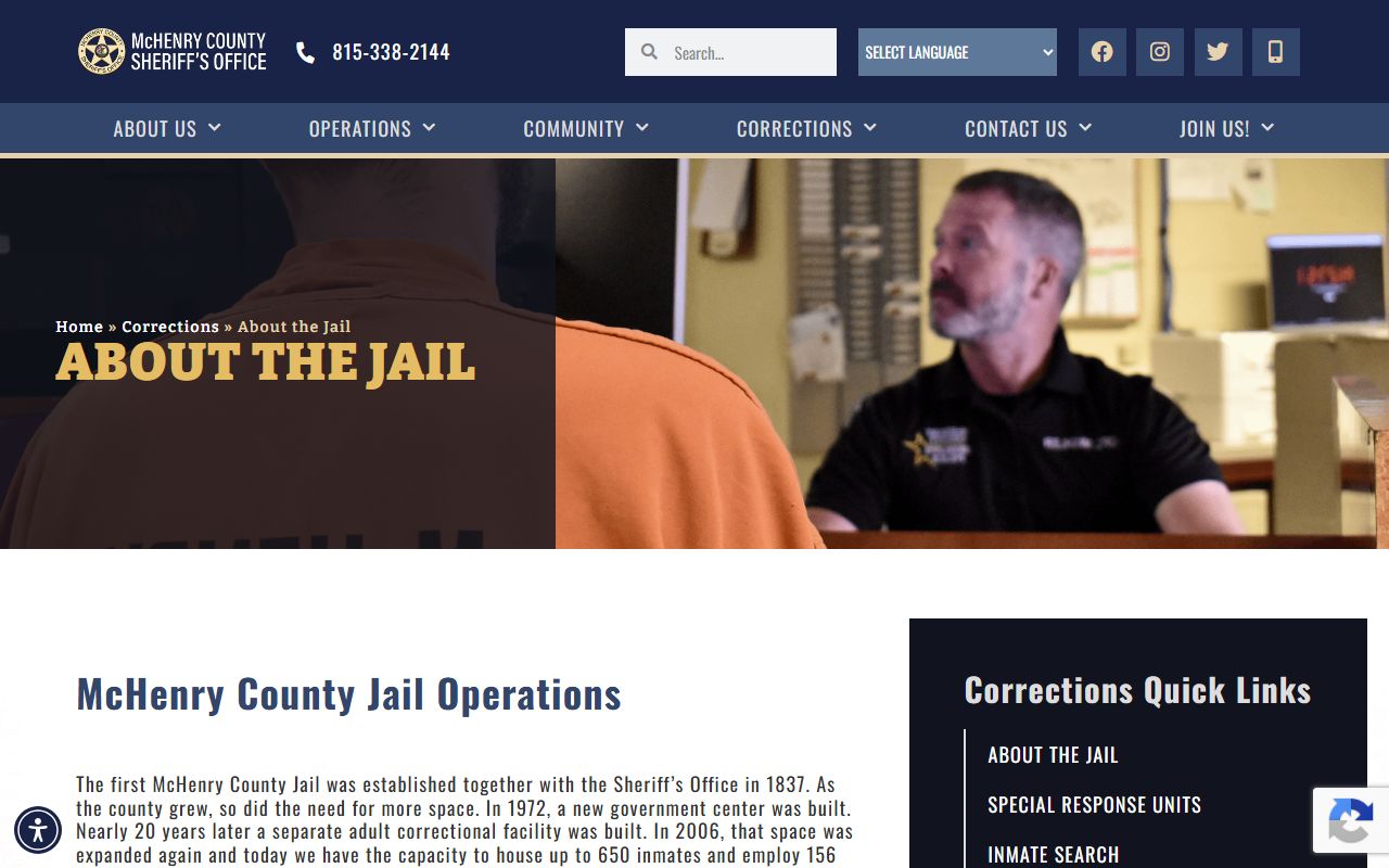McHenry County jail history and capacity page used for inmate population figures